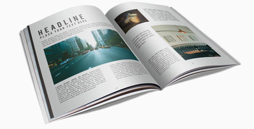 A printed magazine layout showcasing professional design and quality prints.