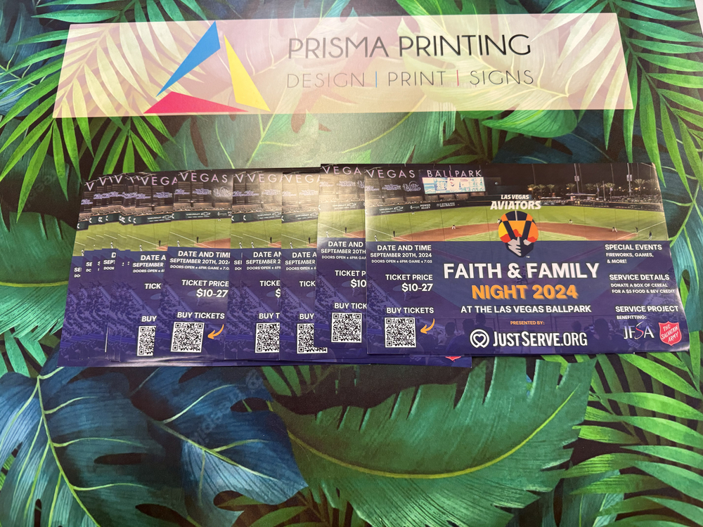 Custom-printed event tickets by Prisma Printing for Las Vegas Ballpark event