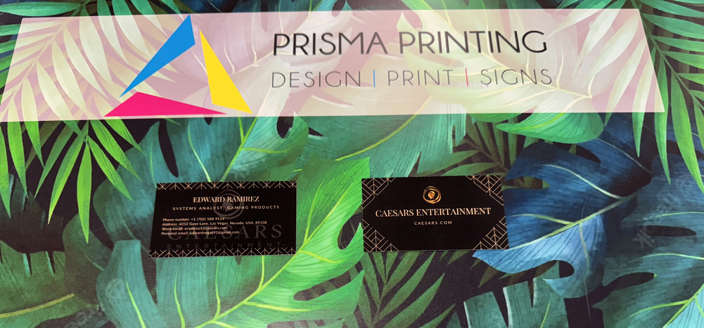 Elegant, custom-printed business cards with a stylish, tropical background