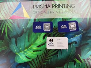 Custom plastic business cards with a sleek design and embedded QR codes