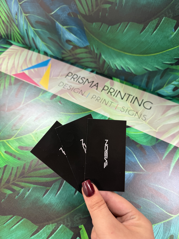 Minimalist black suede business cards with a soft-touch matte finish