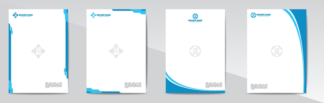 Modern letterhead design with a logo and slogan in blue accents