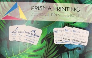 Square business cards with custom design and contact information