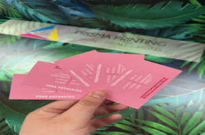 Colorful premium business cards showcasing free estimate printing services