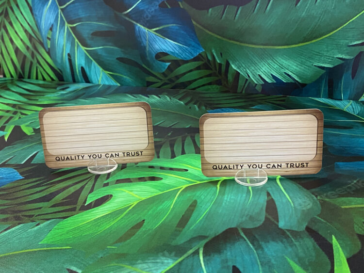 Brown kraft business cards with 'Quality You Can Trust' printed