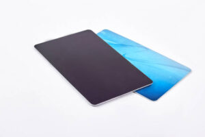 Magnetic business cards with black back and glossy blue front design