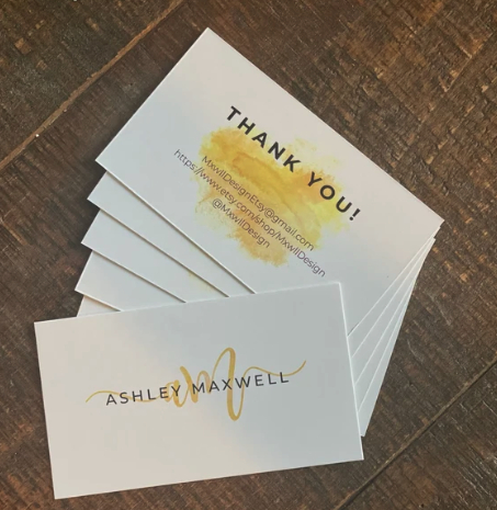 Ashley Maxwell thank you cards with gold foil on thick card stock