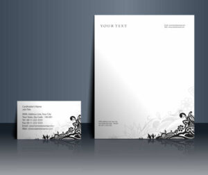 Clean black and white letterhead layout with business card for printing
